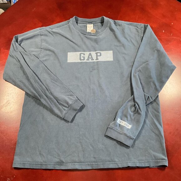 VTG GAP Blue USA Made 90s Y2K Oversize Streetwear Long Sleeve Tee (Medium) - Picture 2 of 7
